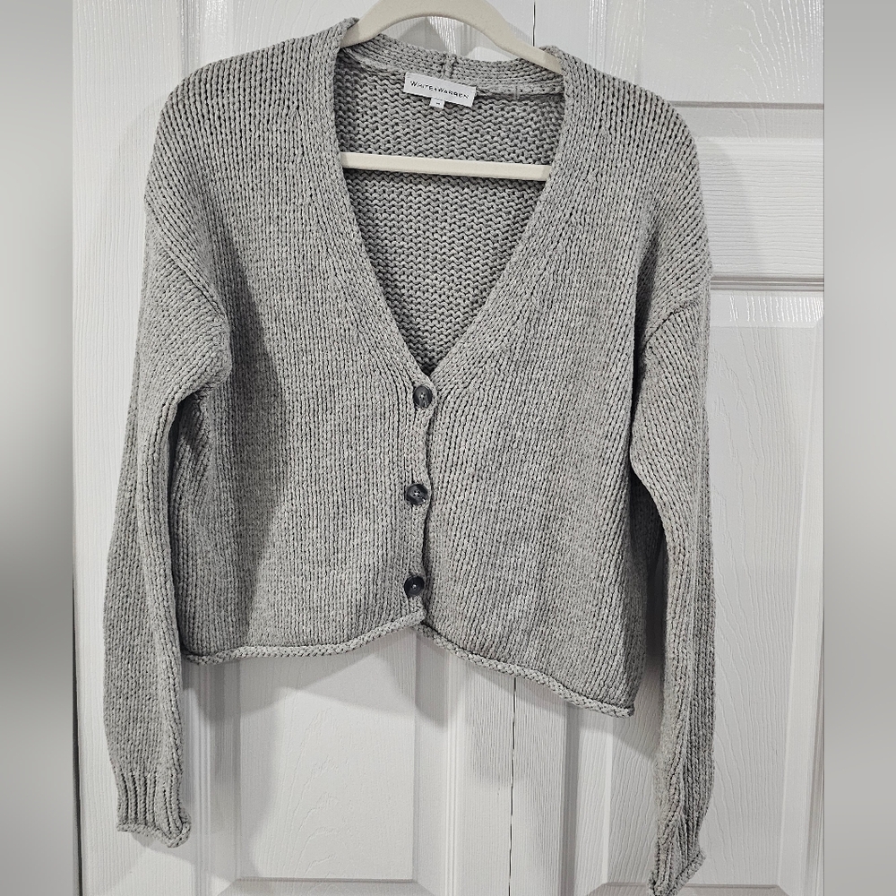 White + Warren Cropped Knitted Cardigan